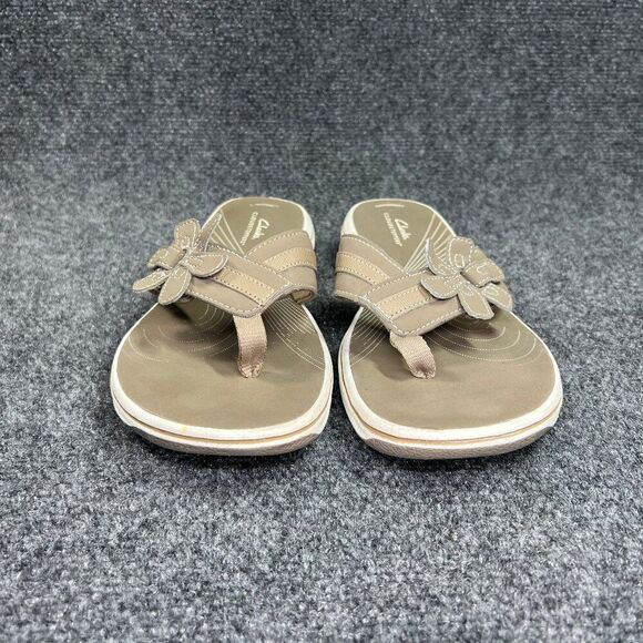 Clarks Cloudsteppers Sandals Women's 10 Tan Comfort Casual Toe Post Flip Flops - Picture 2 of 12